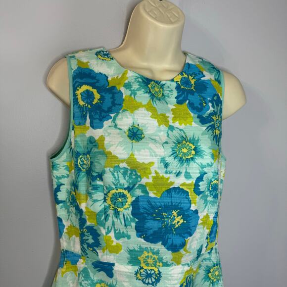 Sail to Sable Flower Basketweave Flit & Flare Mini Dress Linen Blend Blue Sz 6 - Picture 4 of 16